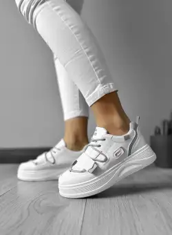 Adidasi dama casual cu talpa inalta albi cu gri CL2333