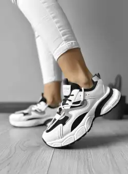 Adidasi dama casual cu talpa inalta albi cu gri CL2405 A21-3