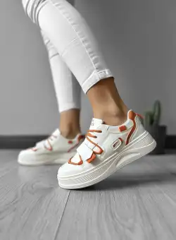 Adidasi dama casual cu talpa inalta albi cu orange CL2333 A42