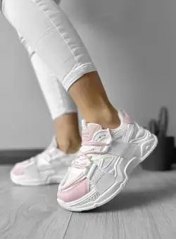 Adidasi dama casual cu talpa inalta albi cu roz CL2401 A39-2