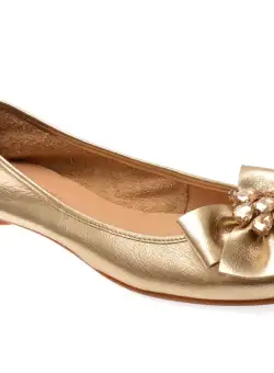 Balerini casual GRYXX aurii, 3011, din piele naturala