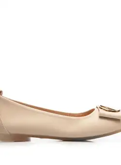 Balerini damă din piele naturală - 8872 Bej Box
