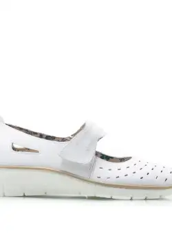 Balerini damă din piele naturală perforată, Leofex - 244 Alb Box