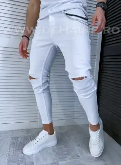 Blugi barbati conici albi 1016 H1