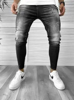 Blugi barbati conici negri + lant cadou 5796 F5