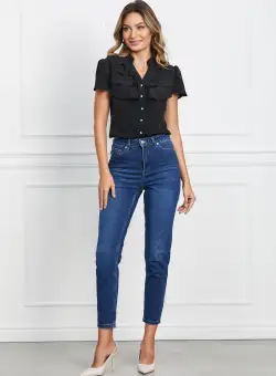 Blugi Danna albastrii cu talie inalta