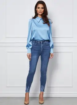 Blugi Sara albastri cu fermoar la baza