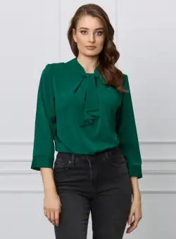 Bluza Alina verde cu aplicatie tip cravata
