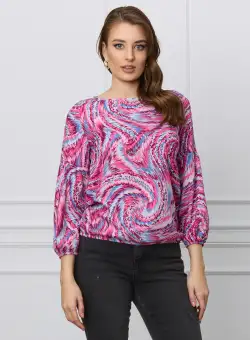 Bluza Aria fucsia cu imprimeuri bleu