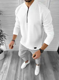 Bluza barbati alba asimetrica 768 P19-2.1