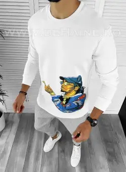 Bluza barbati alba slim fit cu imprimeu K214 i7-4*