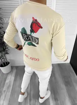 Bluza barbati bej cu imprimeu pe spate K141 N6-6.3