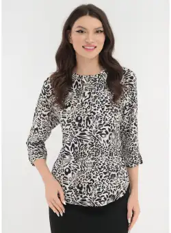 Bluza bej cu animal print negru