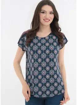 Bluza bleumarin cu print floral multicolor