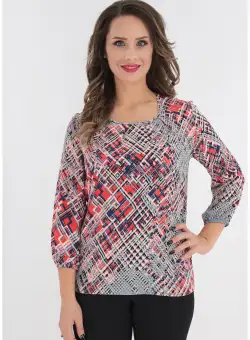 Bluza bleumarin cu print geometric multicolor