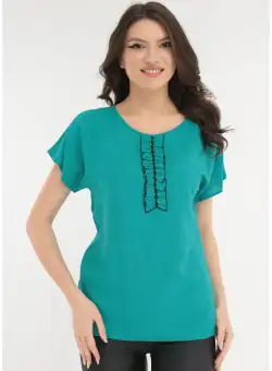 Bluza casual turcoaz din vascoza