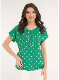 Bluza casual verde cu buline albe