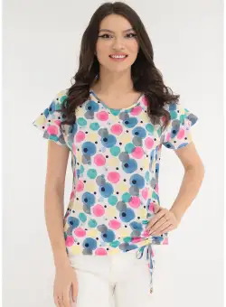 Bluza cu buline multicolore imprimate si cu siret lateral