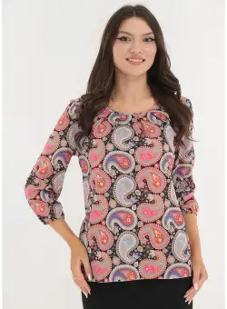 Bluza cu imprimeu abstract rosu-bej