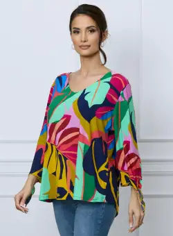 Bluza Dima cu imprimeu tropical multicolor