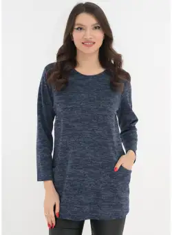 Bluza din jerse moale bleumarin cu buzunare