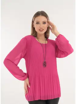 Bluza din voal plisat fucsia cu lantisor