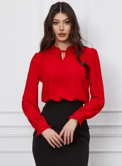 Bluza Dy Fashion rosie cu volanase la maneci si guler