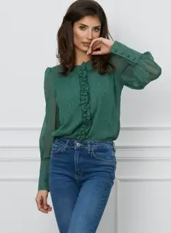 Bluza Dy Fashion verde cu fir lurex si picatele 3D
