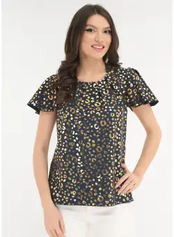 Bluza eleganta bleumarin cu print auriu