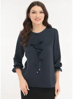 Bluza eleganta din voal bleumarin cu jabou si fundita