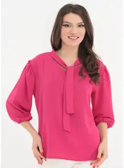 Bluza eleganta fucsia cu fundita la decolteu