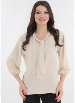 Bluza eleganta ivory cu fundita la decolteu
