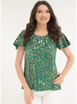 Bluza eleganta verde cu print auriu