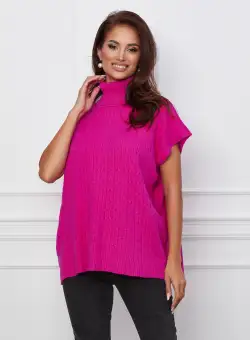 Bluza Iarina fucsia fara maneci cu model in relief