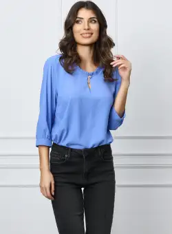 Bluza Ivone blue cu volanas la guler