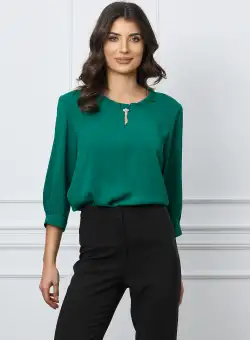 Bluza Ivone verde inchis cu volanas la guler