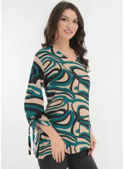 Bluza lejera cu imprimeu abstract negru-verde