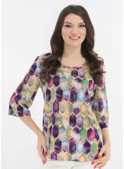 Bluza lejera cu romburi verzi si mov imprimate