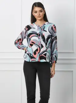 Bluza Manuela gri cu imprimeu bleu si corai