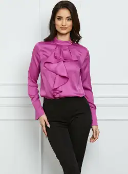 Bluza MBG magenta satinata cu volan la bust