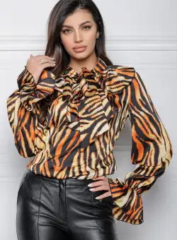Bluza MBG orange cu animal print si volane