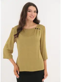 Bluza mustar cu buline si pliuri asimetrice