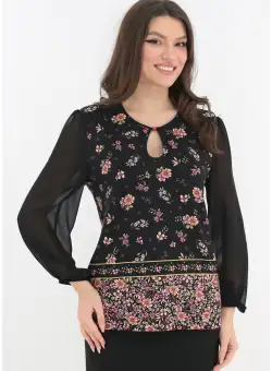 Bluza neagra din vascoza cu bordura florala