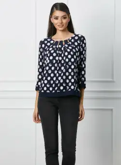 Bluza Oana bleumarin cu buline si decupaj la decolteu