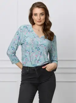 Bluza Sabrina verde mint cu floricele bleu