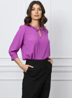 Bluza Sara violet cu guler incretit