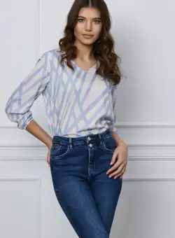 Bluza Simona alba cu dungi bleu