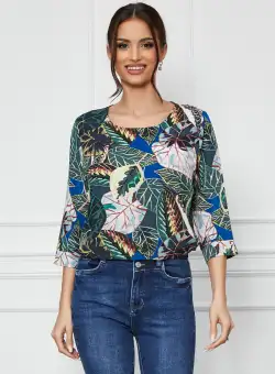 Bluza Sonia verde cu frunze