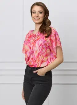 Bluza Sorina fucsia cu imprimeuri corai