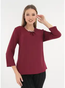 Bluza uni bordo cu perlute la decolteu